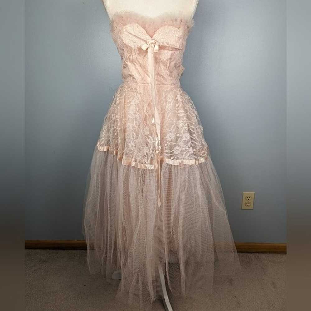 Vintage 1950s-60s peachy pink prom dress - image 2