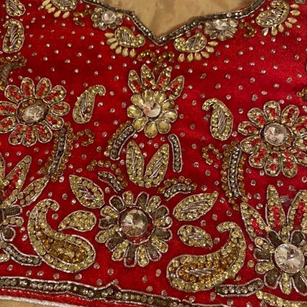 Beautiful Jeweled Red Indian Pakistani Dress - image 3