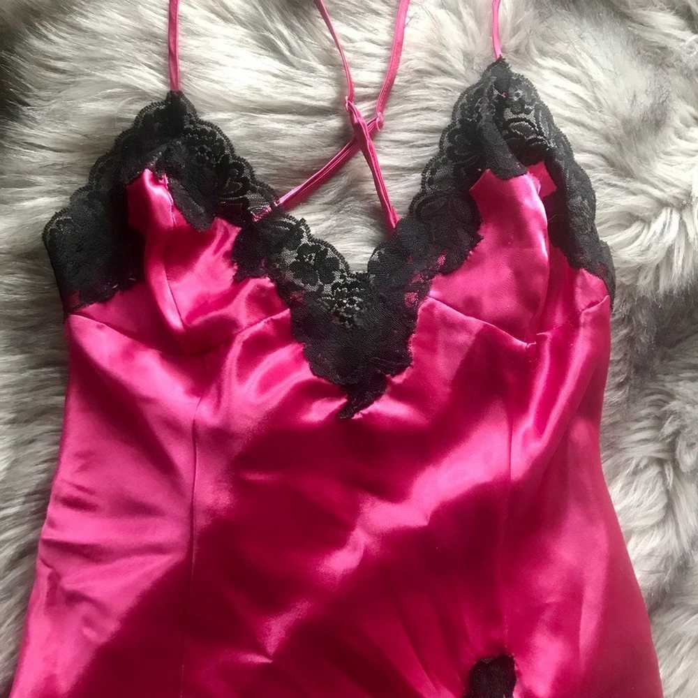 Vintage Fredericks of Hollywood Hot Pink Lace Slip - image 2