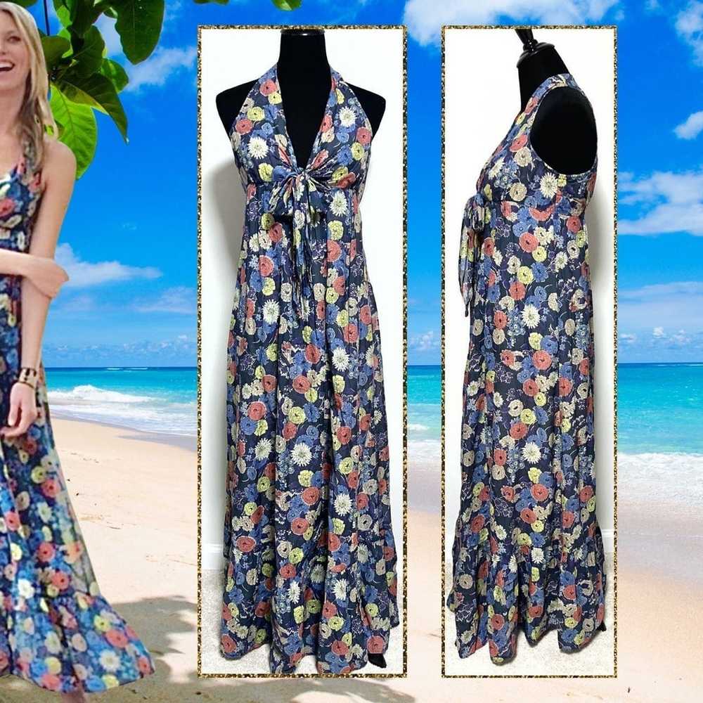 Anthropologie Lil Mementos Navy Floral Maxi - image 1