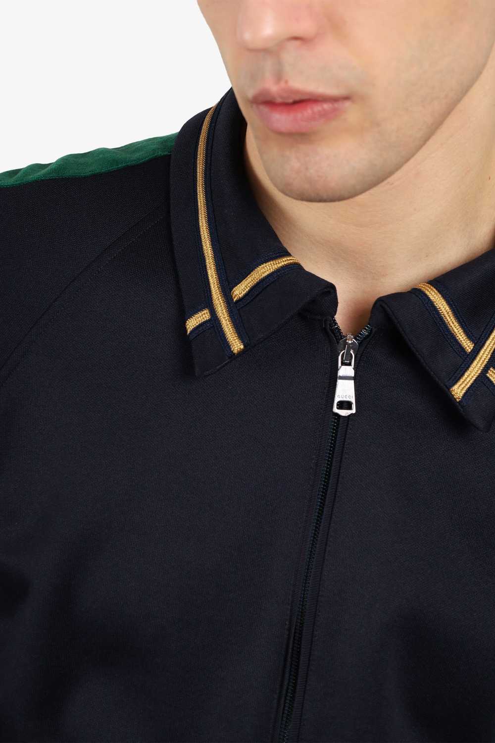 Gucci Black Jersey/Green Velvet Zip-Up Jacket Wit… - image 4