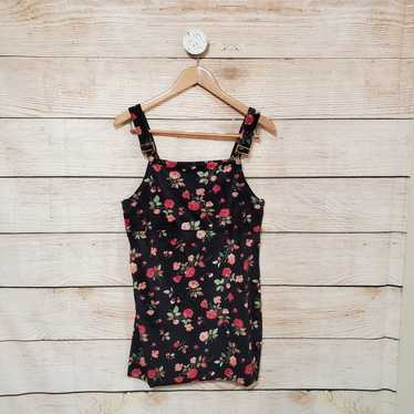 Hanes Vintage Velvet Black Floral Overall Dress S - image 1
