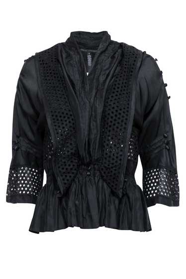 Robert Rodriguez - Black Silk Eyelet Detail Top S… - image 1