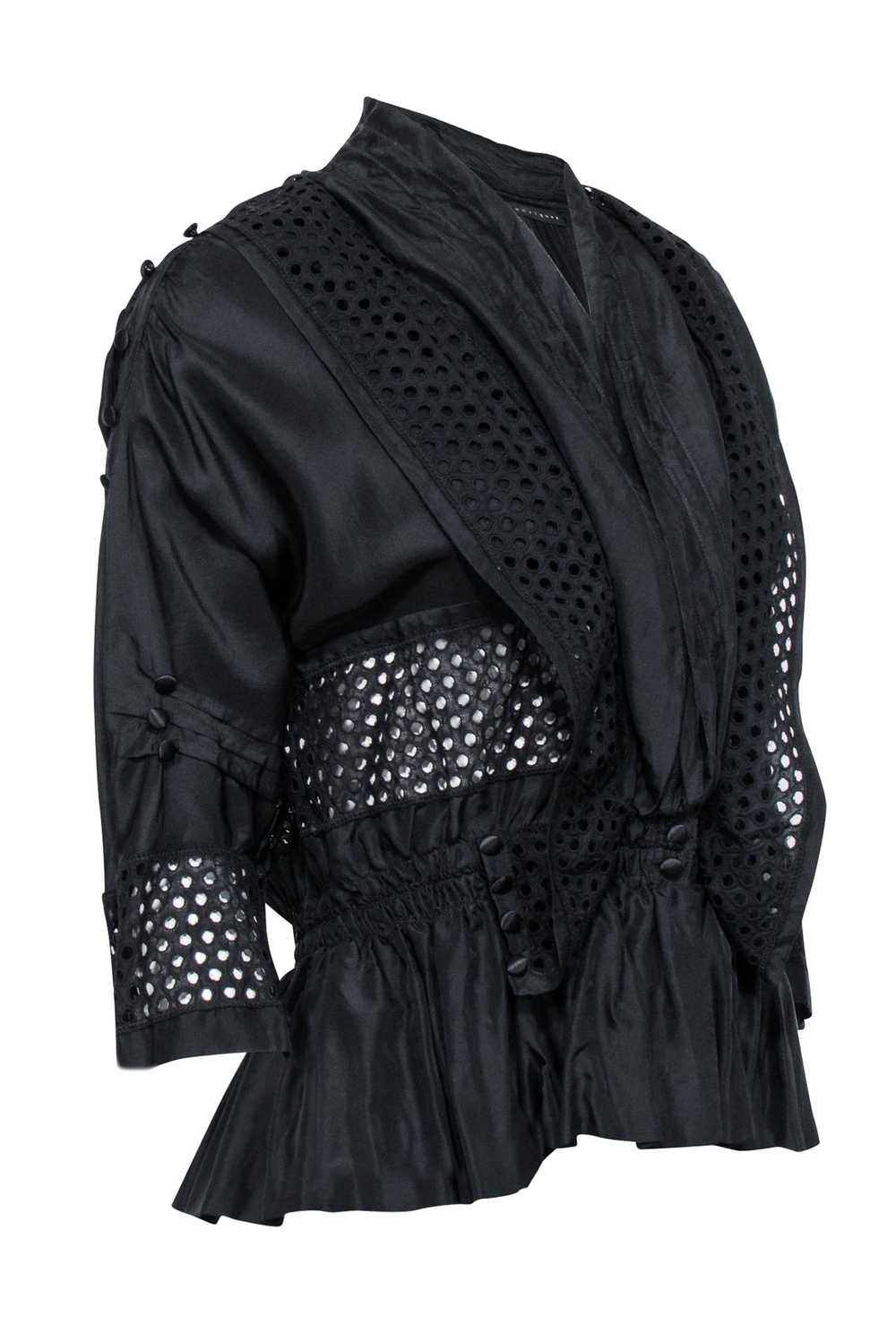 Robert Rodriguez - Black Silk Eyelet Detail Top S… - image 2