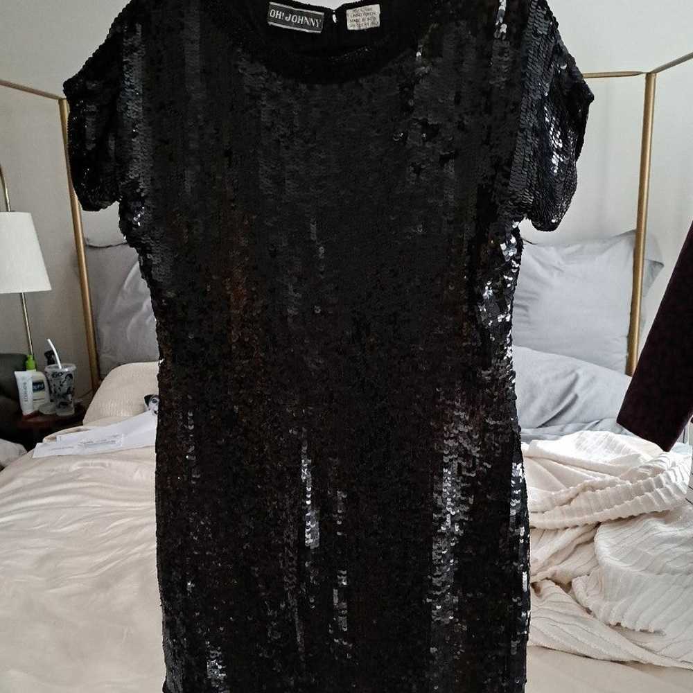 Vintage black sequin mini dress - image 1