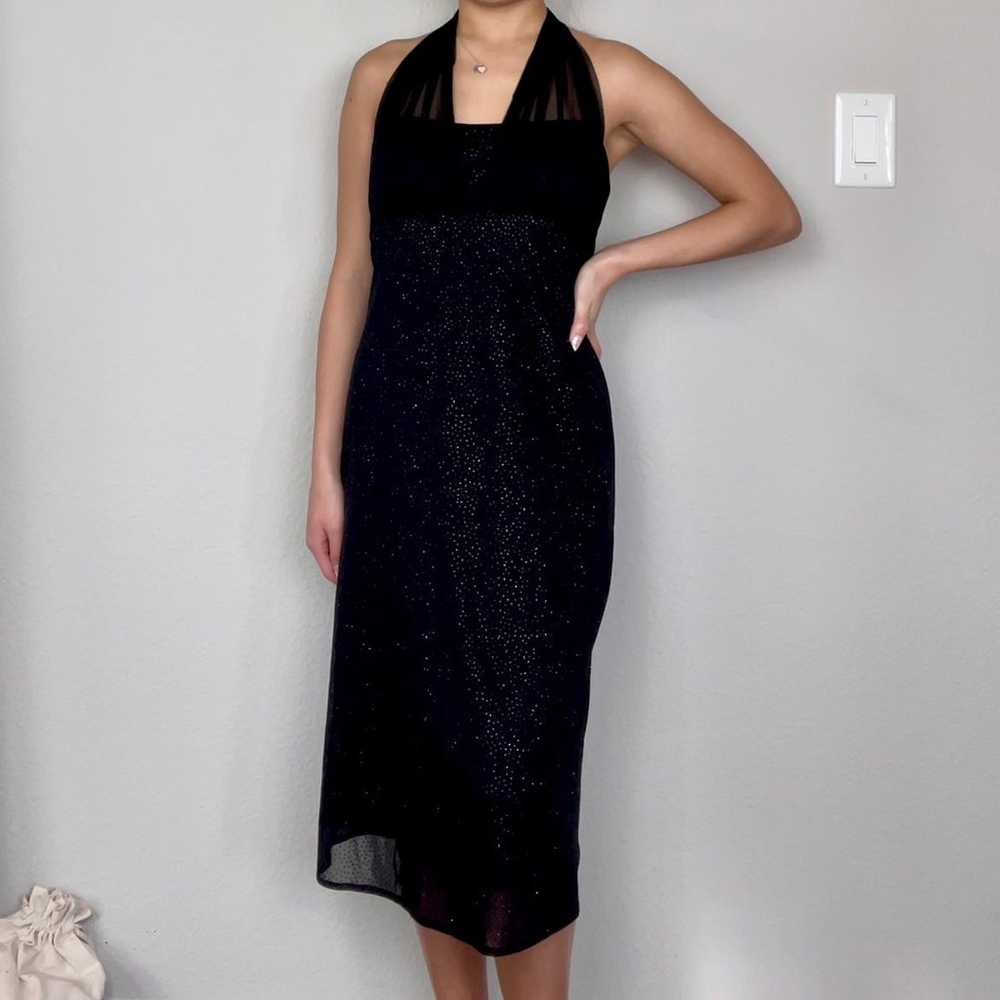 Vintage Black Mesh Halter Sparkly Dot Midi Dress … - image 2