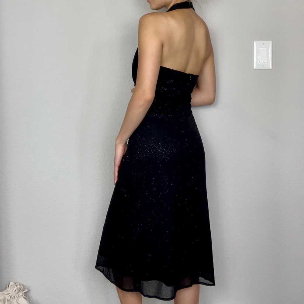 Vintage Black Mesh Halter Sparkly Dot Midi Dress … - image 3