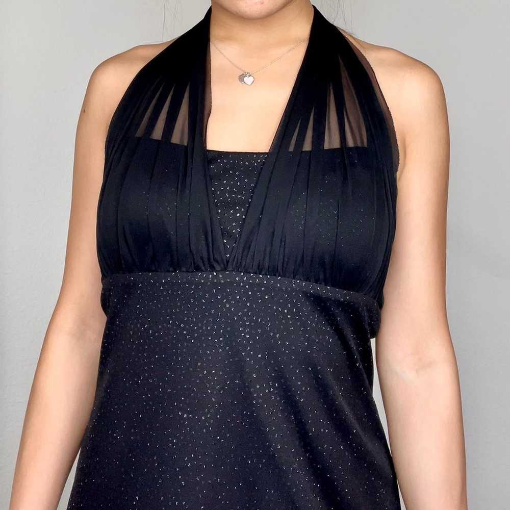 Vintage Black Mesh Halter Sparkly Dot Midi Dress … - image 4