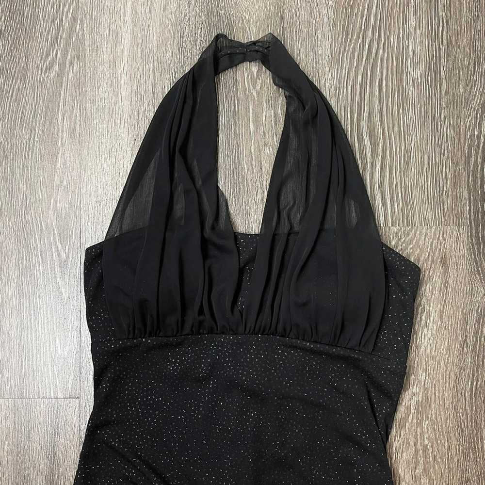Vintage Black Mesh Halter Sparkly Dot Midi Dress … - image 5