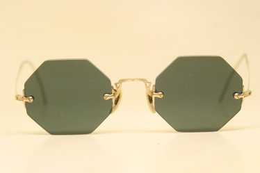 Antique Eyeglasses Gold Rimless 42X22mm AO With N… - image 1