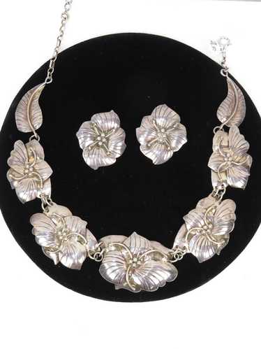 2pc. Sterling Silver Flower Earrings & Necklace