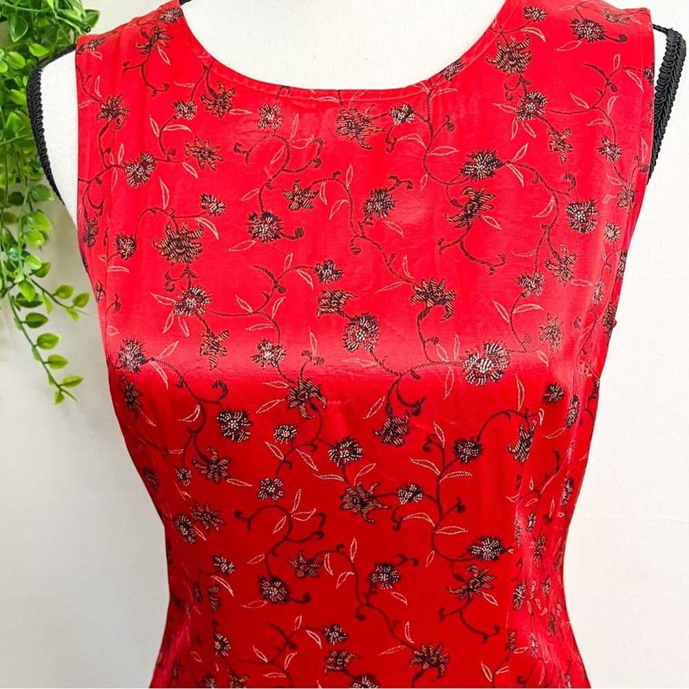 Vintage Dawn Joy Fashions Satin Red Floral Sheath… - image 2