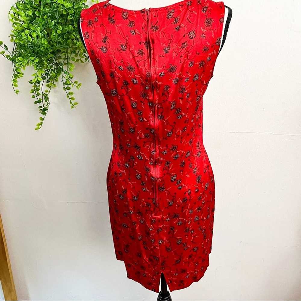 Vintage Dawn Joy Fashions Satin Red Floral Sheath… - image 6