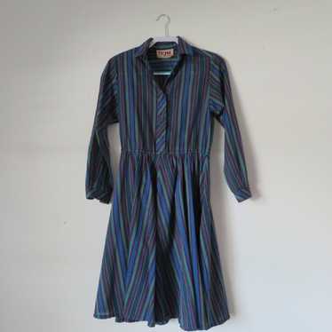 Vintage 1970s or 1980s EJM Petite Striped Shirtdr… - image 1