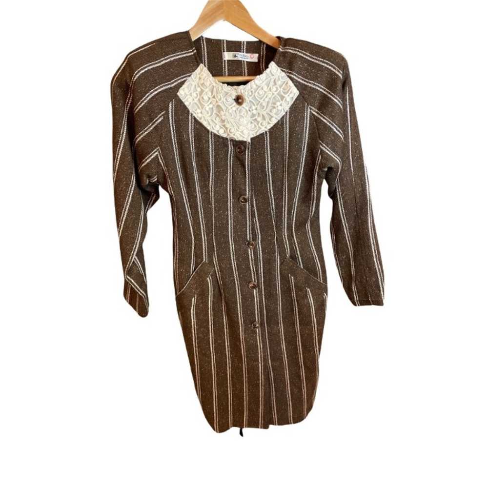 Shauchazen Vintage Flannel Brown Vertical Striped… - image 1