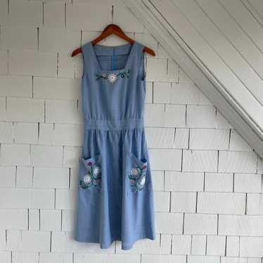 Handmade Midi Chambray Dress with Embroidery - image 1