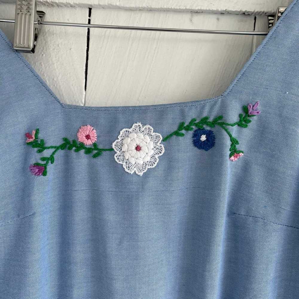Handmade Midi Chambray Dress with Embroidery - image 4
