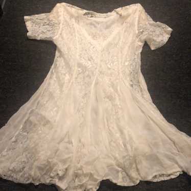 Vintage Starina Brand Ivory Lace Midi Dress Shoul… - image 1