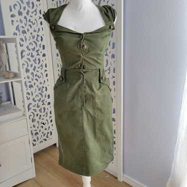 Vintage looking military olive green formal dress… - image 1