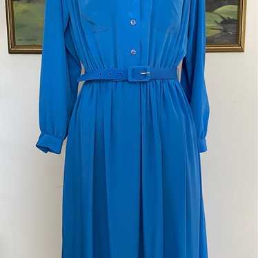 80s SECRETARY DRESS, Vintage 80's Dress, Vintage Blue Dress