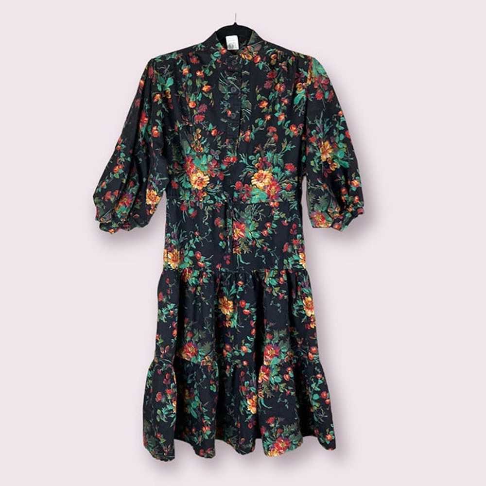 Vintage 1960s Black Floral Tiered Dress - S - image 1