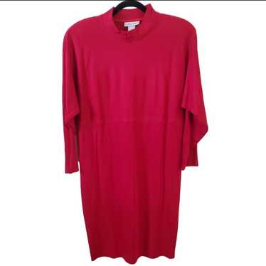 Collectibles Vintage Red Wool Mock Neck Midi Dres… - image 1