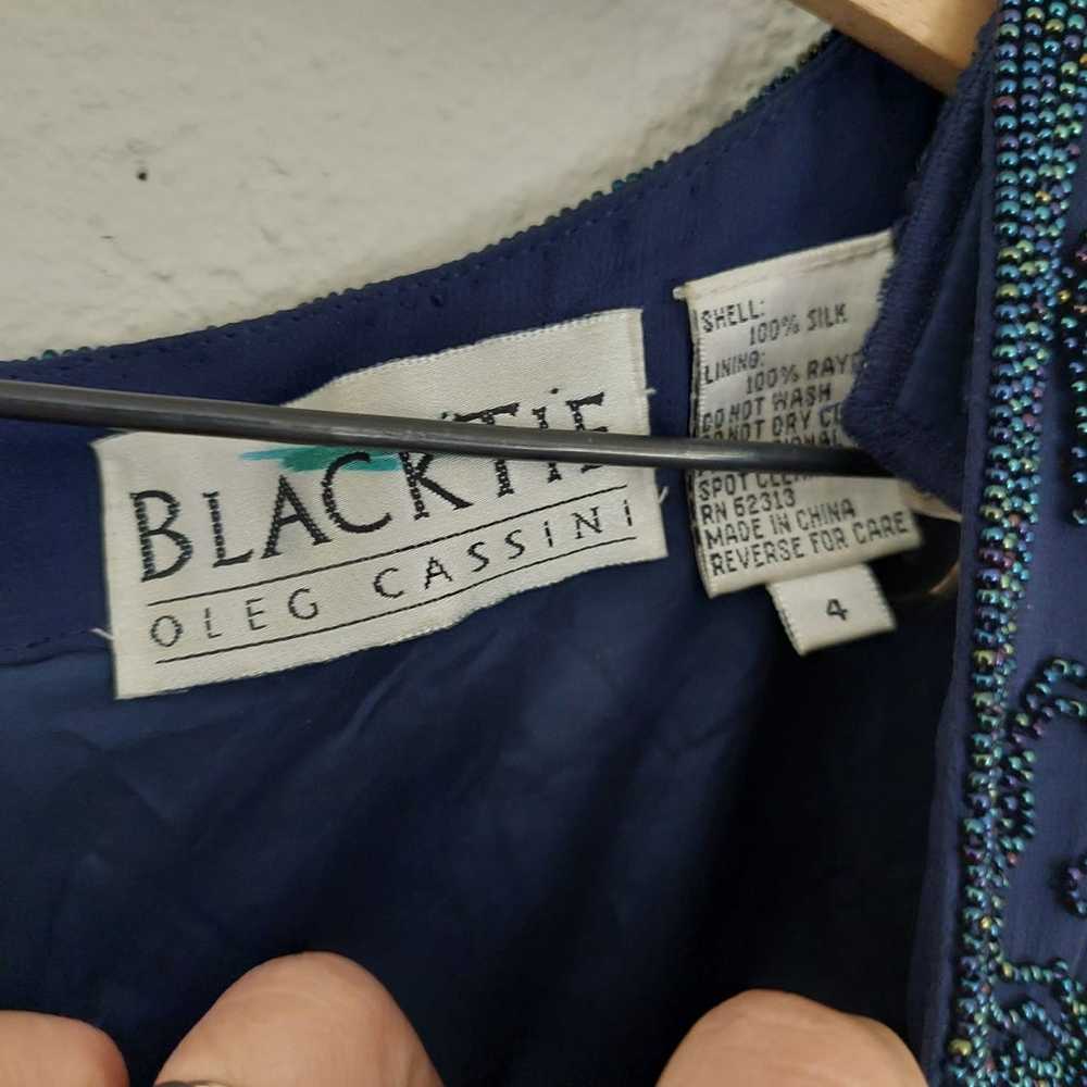 Vintage Black Tie Oleg Cassini Beaded Silk Dress - image 8