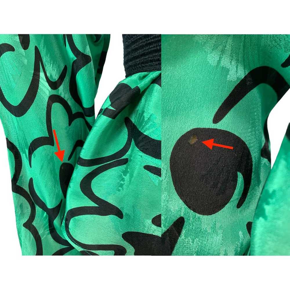 80s Green & Black Batwing Peplum Dress Mod Floral… - image 7