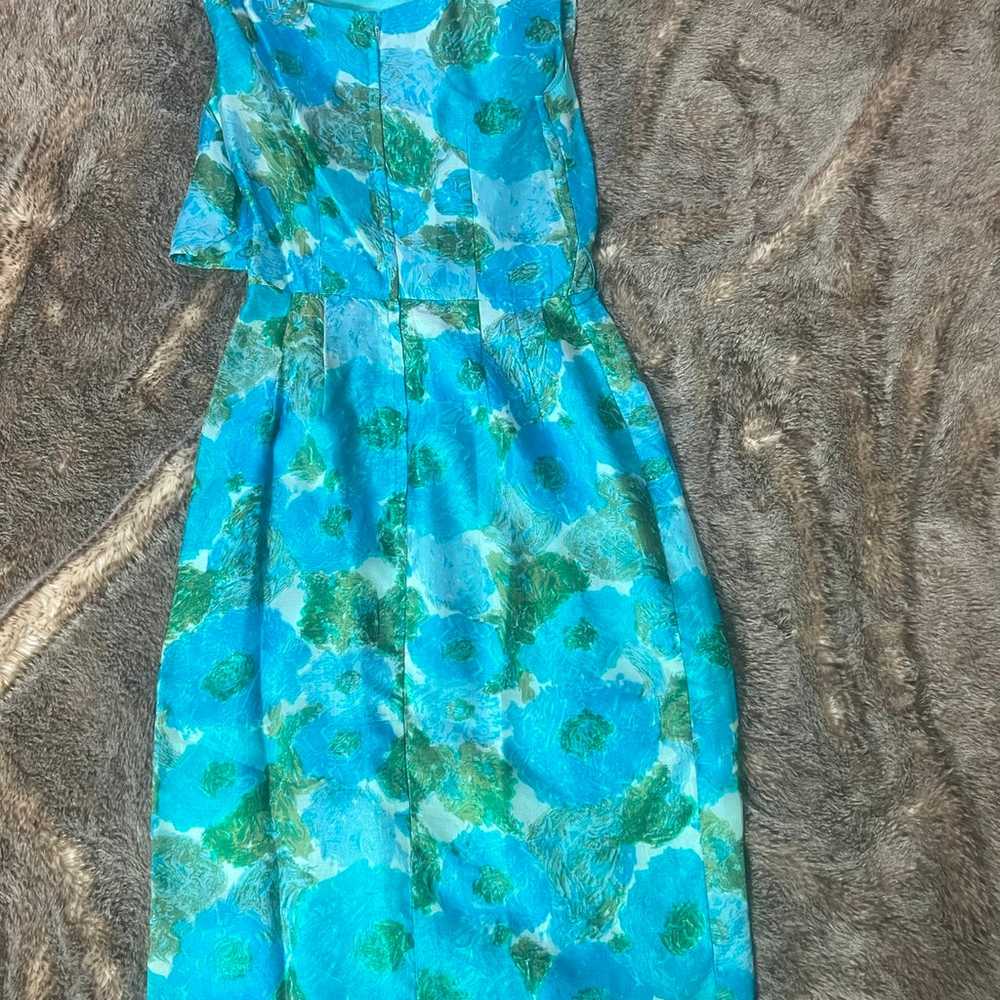Vintage 1950s ILGWU Dress Teal Aqua Blue Cocktail… - image 12