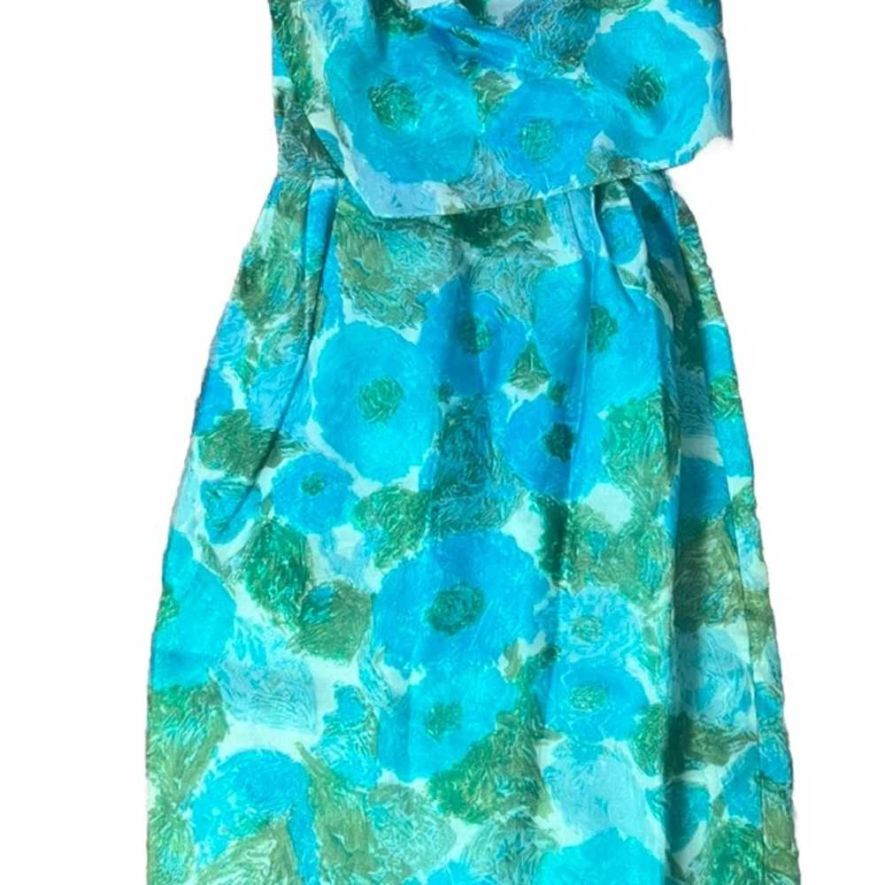 Vintage 1950s ILGWU Dress Teal Aqua Blue Cocktail… - image 1