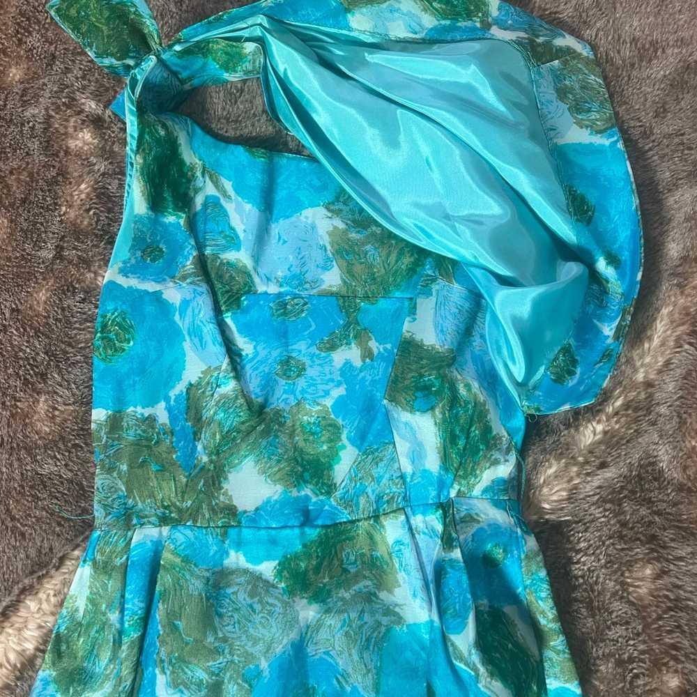 Vintage 1950s ILGWU Dress Teal Aqua Blue Cocktail… - image 3