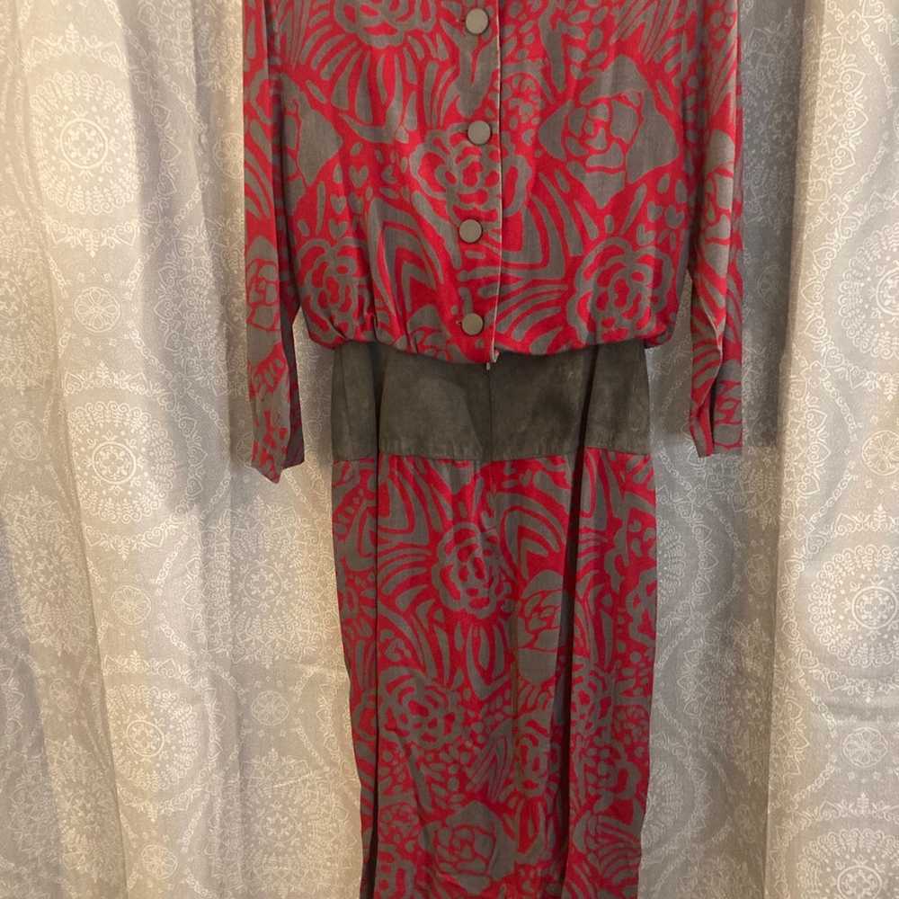 100% Silk “Vintage” Dress w/ Suede Waist by St Gi… - image 12