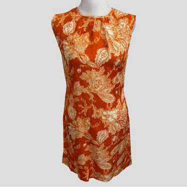 Vintage Handmade Orange Paisley Mod Mini Dress - image 1