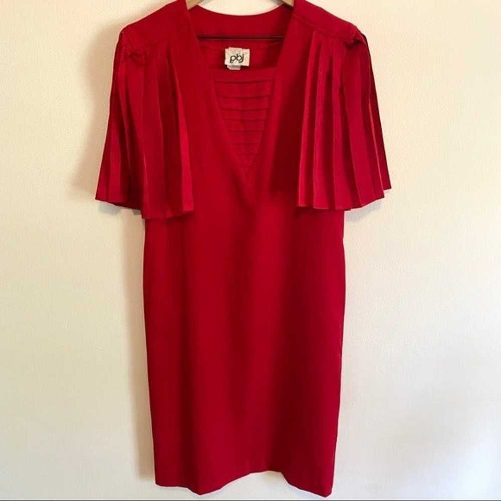 Vintage 70s Red Cape Shoulder Midi Dress - image 1