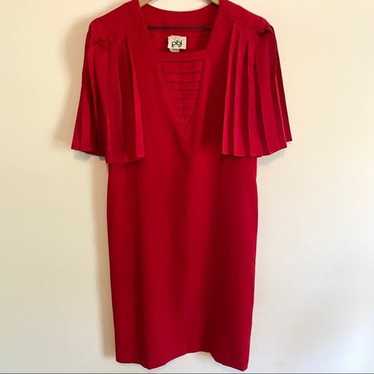 Vintage 70s Red Cape Shoulder Midi Dress - image 1