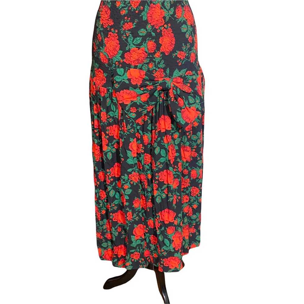 Vintage Rose Floral Maxi Dress Bow 3-4 - image 5