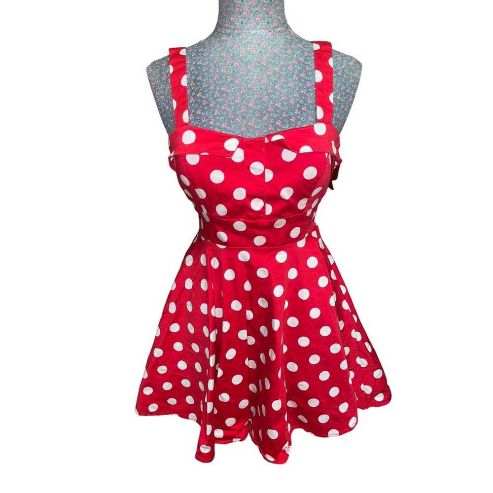 Ixia Red Polka Dot Print Pinup Fit & Flare Tie-Ba… - image 1