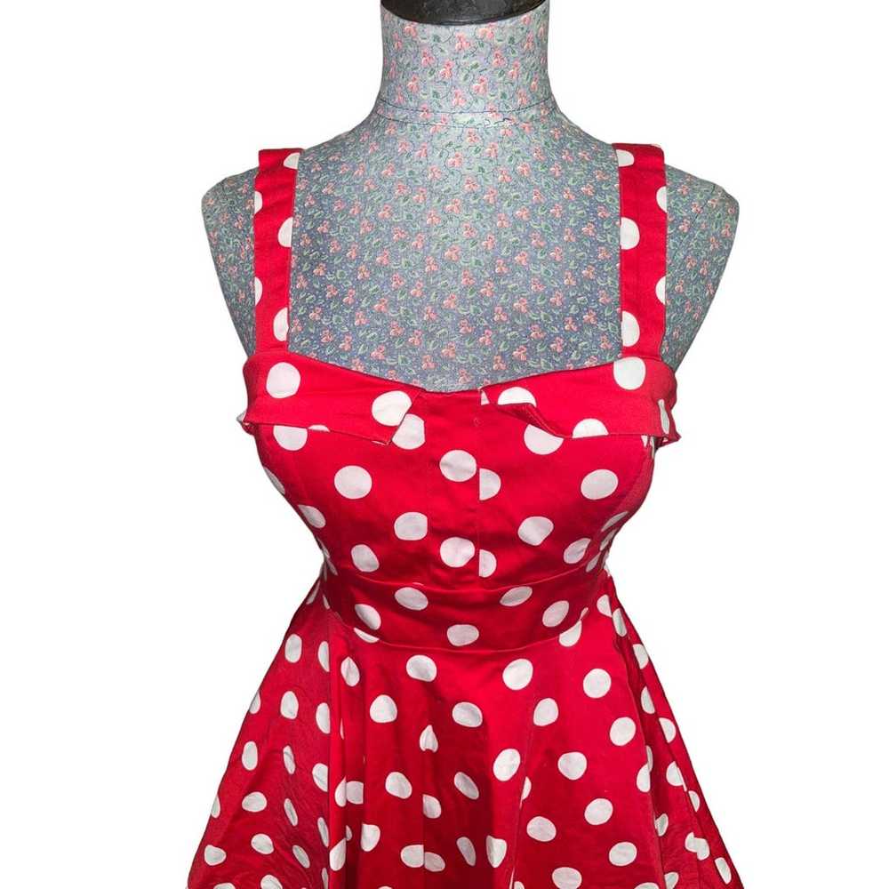 Ixia Red Polka Dot Print Pinup Fit & Flare Tie-Ba… - image 2