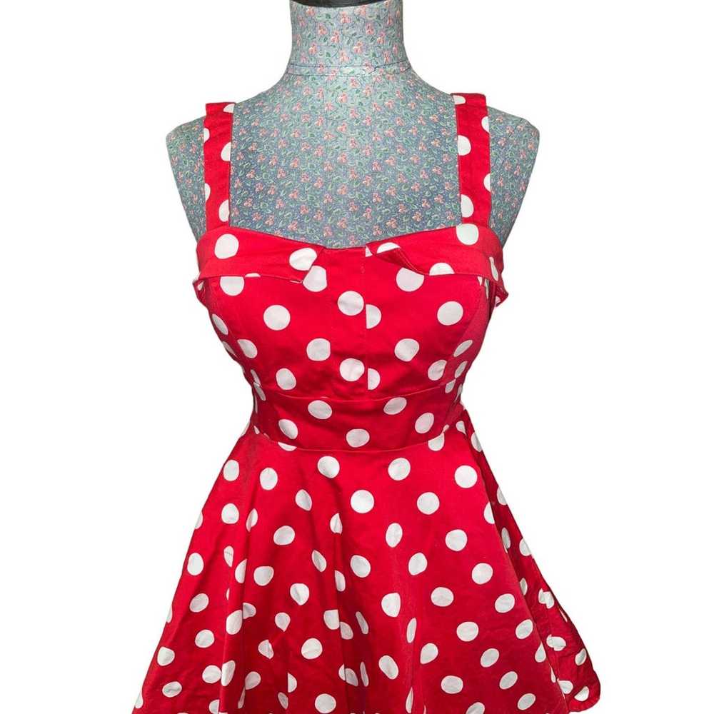 Ixia Red Polka Dot Print Pinup Fit & Flare Tie-Ba… - image 6