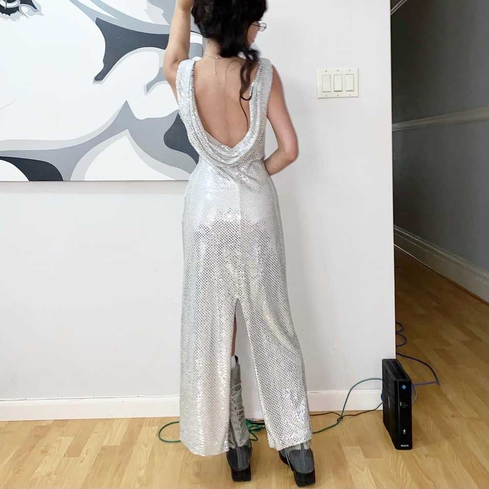 90’s silver backless drape full length dress - image 1