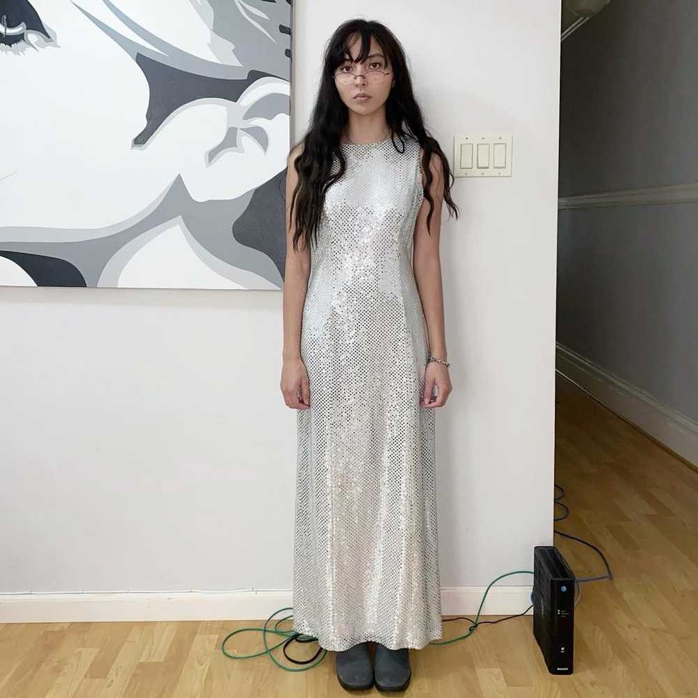 90’s silver backless drape full length dress - image 4