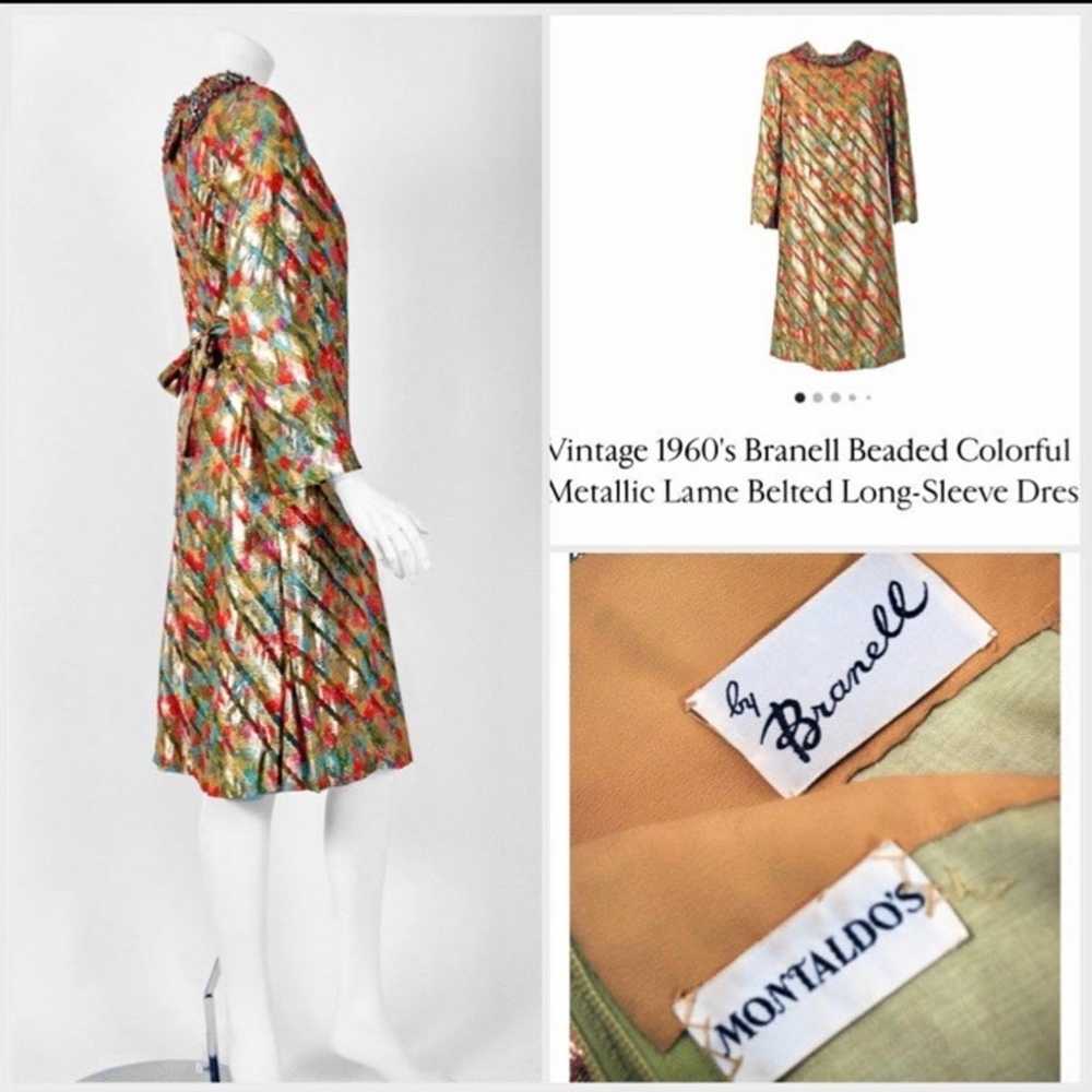 1960s Branell Gold Beaded Collar Trapeze Dress Sm… - image 12
