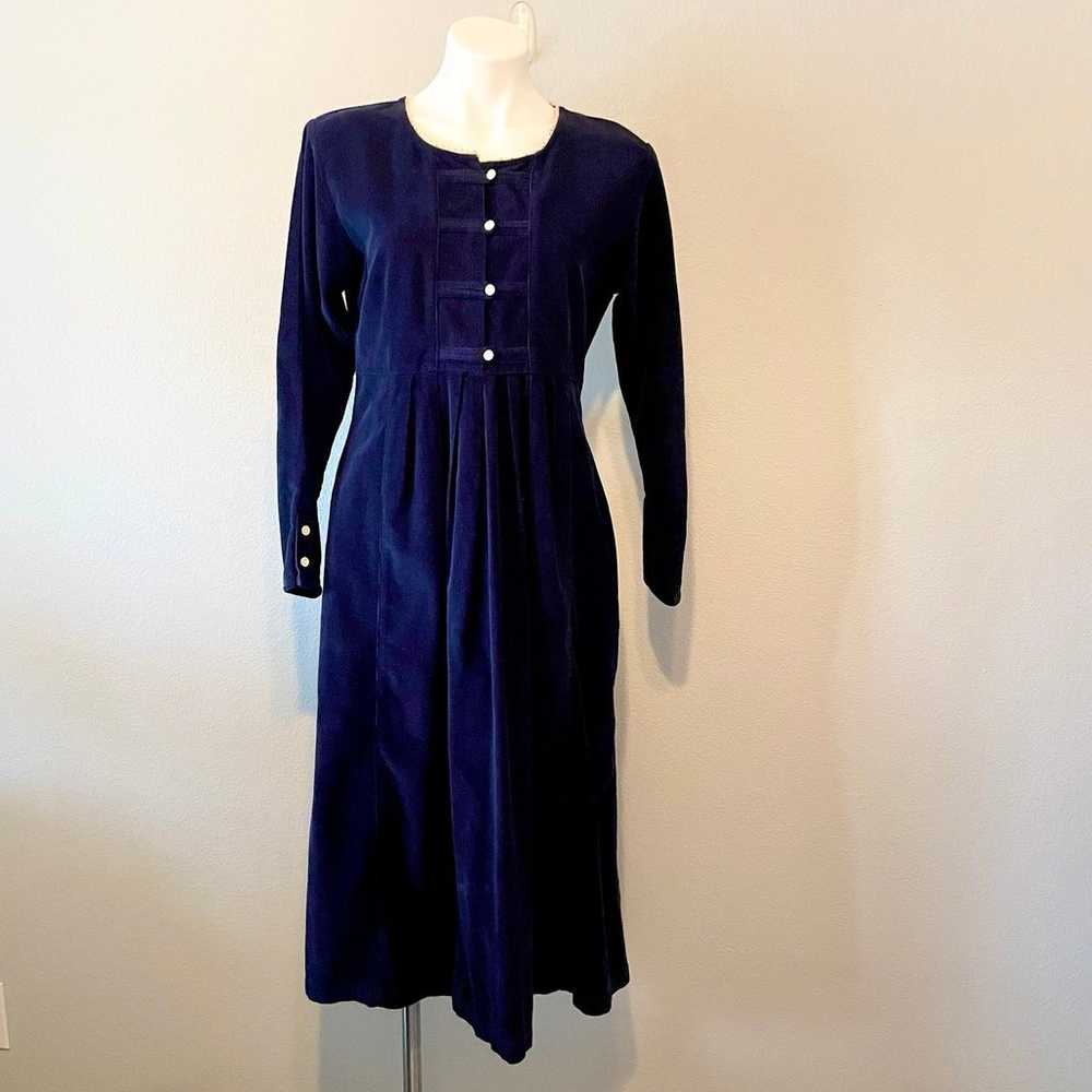 Vintage Blue Corduroy Prairie Style Peasant Dress - image 1