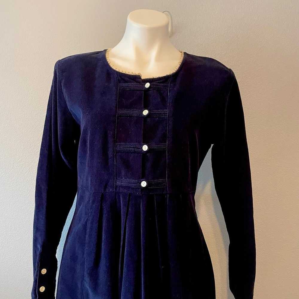 Vintage Blue Corduroy Prairie Style Peasant Dress - image 2