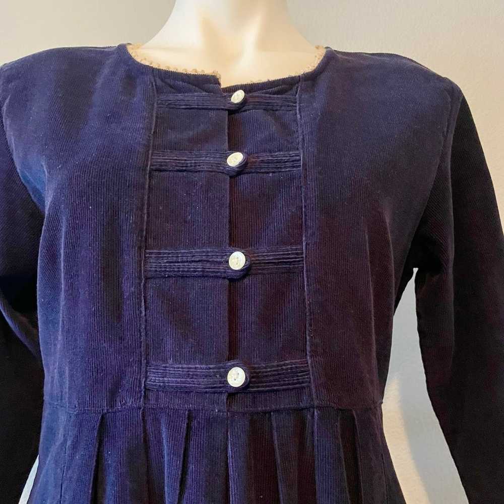 Vintage Blue Corduroy Prairie Style Peasant Dress - image 4