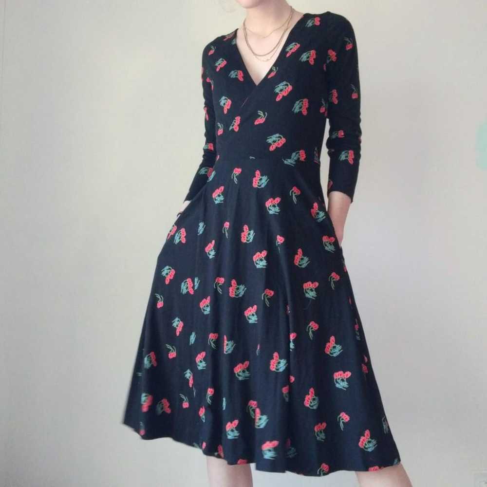 Vintage 70's Black Floral Print Wrap Dress - image 1