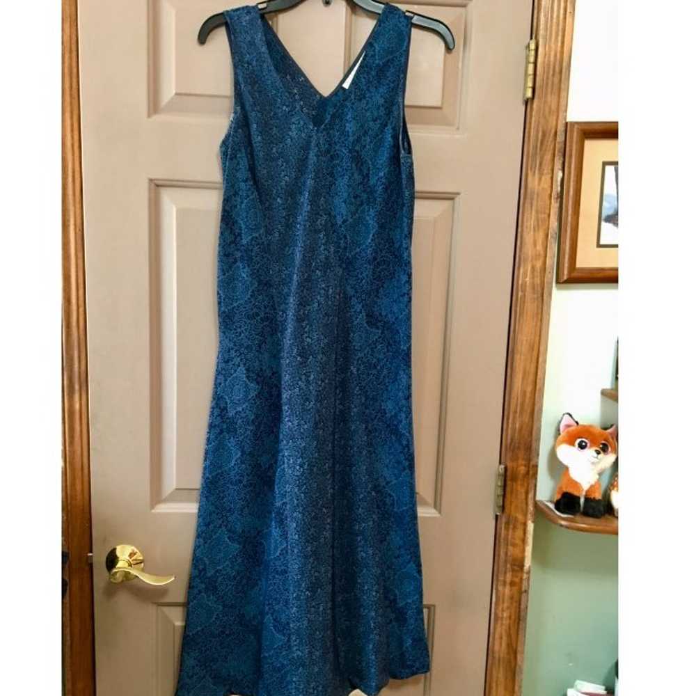 90s Vintage Blue Floral Boho Slip Midi Dress - image 1