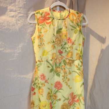 Vintage 70's yellow maxi floral sleeveless dress … - image 1