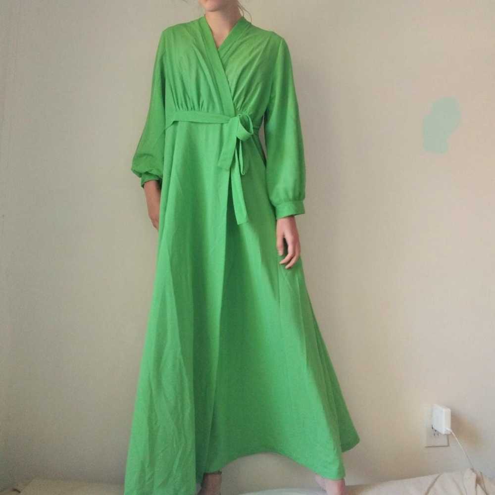 1970's Neon Lime Green Wrap Maxi Dress - image 1