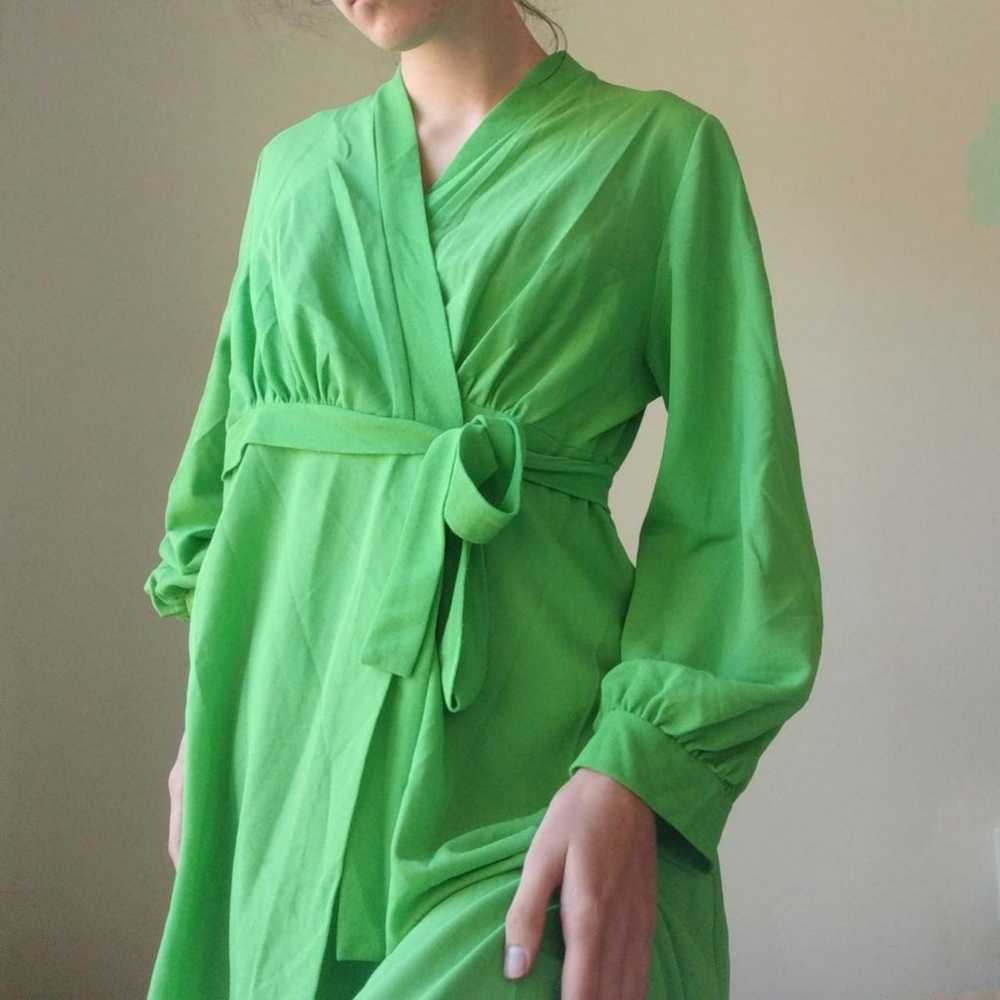 1970's Neon Lime Green Wrap Maxi Dress - image 3